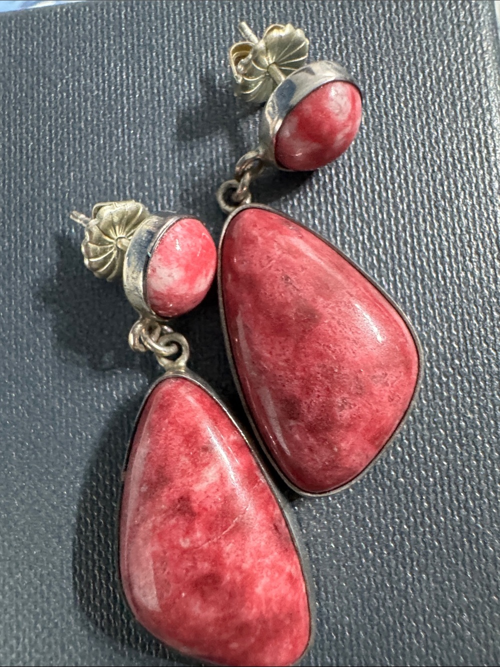 Jay King Sterling Silver Pink-Red Teardrop Dangle Earrings